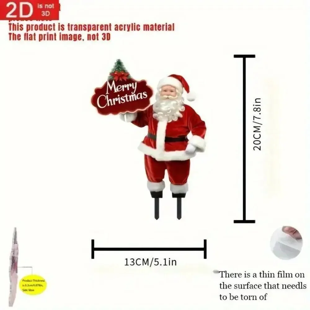 2D Festive Holiday Santa Claus with Merry Christmas Sign Garden Outdoor Stake